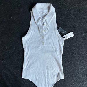 NEW Abercrombie & Fitch White Ribbed Sleeveless Polo Thong Bodysuit Size M